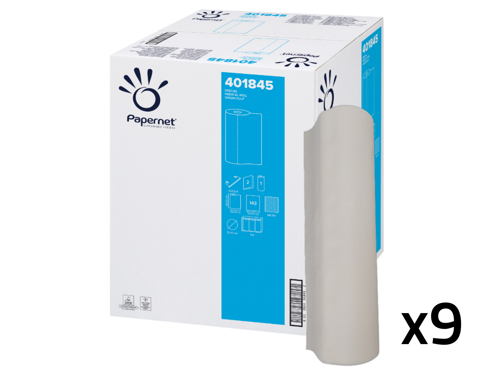 Podkład medyczny 50 PAPERNET Premium 401845 Karton 9 Rolek